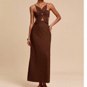NEW Brown 3D Flower Linen Blend Dress